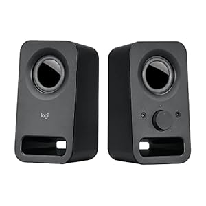 Logitech Z150 PC-Lautsprecher, Stereo Sound, 2 Lautsprecher, 6 Watt Spitzenleistung, 3,5 mm Eingang, Regler am rechten Lautsprecher, Kopfhörerbuchse, EU Stecker, PC/TV/Handy/Tablet – Schwarz