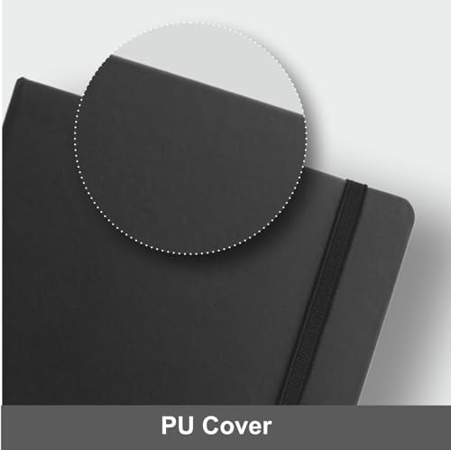 Image of Classic Black PU Leather Notebook Journal for Men and Women, Premium Ruled /Lined Hardcover Diary with Integrated Elastic Band Closure and Ribbon