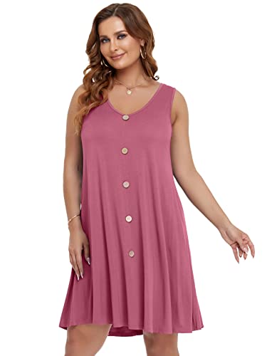 Image of BELAROI Summer Dresses for Women Beach Tshirt Sundress V Neck Casual Swing Tank Dress Swimsuit Cover Ups Pockets