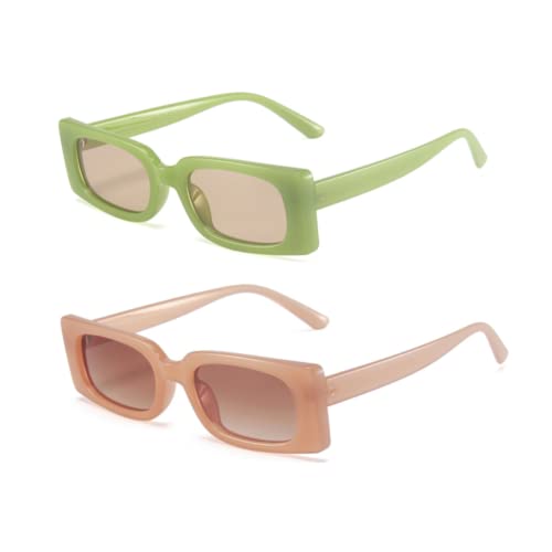 ENTHYI Rectangle Vintage Sunglasses for Women Retro 90s Square Female Chunky Glasses