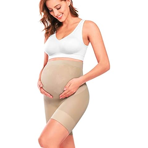 Peauty Pregnancy Shapewear Shorts Women's Soft and Seamless Elastic High Waist Mid Thigh Pregnancy Boyshorts Nude L Cover