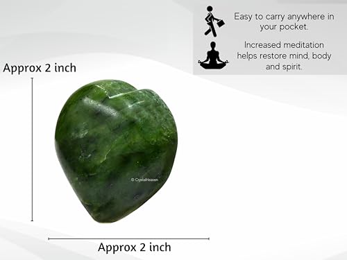 Image of Crystal Heaven Certified Green Jade Heart Palm Pebbles Stones For Anxiety Stress Relief Massage - Aaa Grade Original Healing Gemstone Agate Heart Palm Stone For Yoga Meditation Spiritual