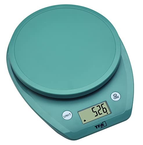 TFA Dostmann Digitale Küchenwaage MOCHI, 50.2007.20, mit LCD Anzeige, Volumenberechnung für Milch, Lebensmittelwaage, bis 5kg, leicht, mit Gummipads, grün