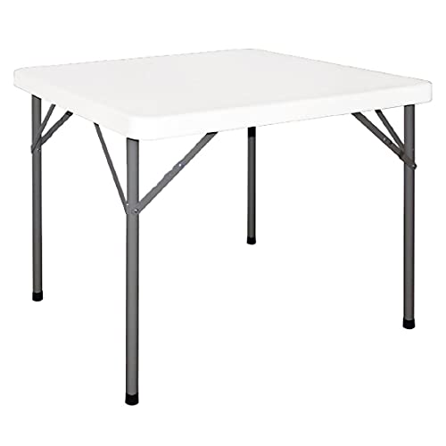 Bolero - Table pliante carrée en HDPE 3 pieds, blanche, 740(H) x 860(L) x 860(P) mm, Cadre en acier, Table résistante aux intempéries pour usage intérieur et extérieur, Y807