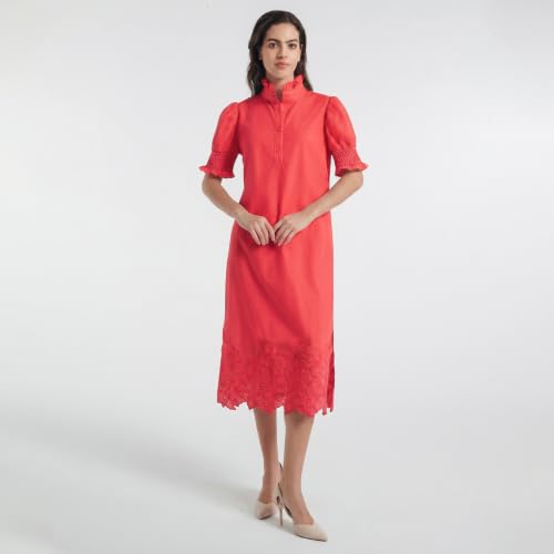 Image of Women's Summer Embroidered Midi Dress 2026 Button Down Short Sleeve Floral Shirt Dress