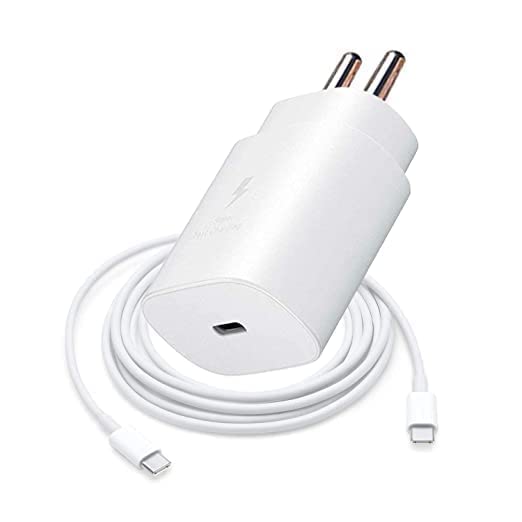 Image of Original 25Watt USB-C Super Adapter for c to c Cable for Samsung Galaxy Quantum 2| A72| A52 5G| A52 |F62 |M62 (Adapter + Cable- White