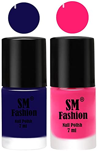 Image of Long Lasting Nail Polish | Nail Paint Combo 7 ml Each) - Set of 2 Dark Blue-Deep Pink