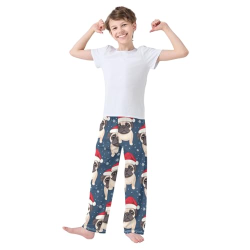 Pug in Hat Boys Pants Boys Athletic Pants Long Pant for Boywith Pockets Wide-Leg Size 6-14Y3