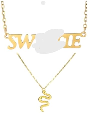 Gold Song Snake Reptile Album Double Layer 2 Piece Bundle Charm Chain Costume Y2K Aesthetic Girls Womens Ladies Fashion Costume Choker Outfits Accessories Gifts Jewellery Necklace image 2