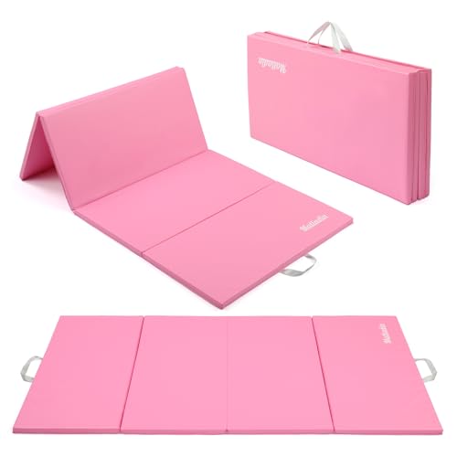 Matladin 8 FT/6FT Folding Gymnastics Gym Exercise Aerobics Mat PU Leather Tumbling Mats for Stretching Yoga Cheerleading Martial Arts Play (Light pink 6x3x1in)