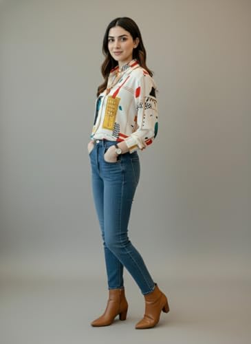 Image of Trendy Queen Women's Printed Straight Mandarin Neck Shirt for Women's | Tops for Woman Shirts | Shirt for Women Stylish Western (SD778 S)