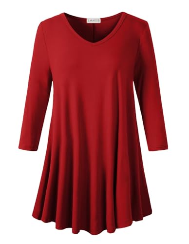 Image of LARACE Tunics 3 /4 Sleeve Plus Size Tops for Women V Neck Loose Fit Flowy Clothing for Leggings