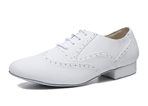 LITNERMIA Herren-Tanzschuhe mit Schnürung, Leder, Chacha, Tango, Jazz, Rumba, Ballsaal, Moderne Tanzschuhe, AL499 weiß 2.5cm Absatz,47.5...