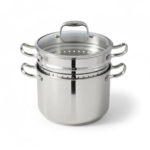 Lagostina - Lagostina Ambiente 3-Piece Stainless Steel Pasta Pot Set, 24 cm / 7.5 L, Includes Pot with Strainer Insert and Glass Lid, Induction Safe and Oven Safe up to 400°F