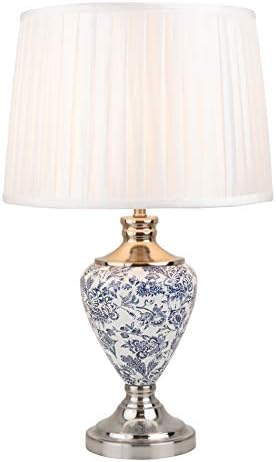 Lighting Supermarket Hepburn Large Ceramic Table Lamp with Matching Shade - Modern White, Blue, Silver Print Design