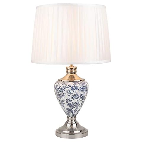 Lighting Supermarket Hepburn Large Ceramic Table Lamp with Matching Shade - Modern White, Blue, Silver Print Design Cover