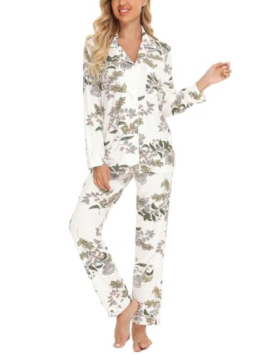Anjue Pajamas For Women Set Long Sleeve Button Up...