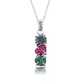 GEMKORA Ruby-Emerald-Sapphire Precious Trio Crystals Pendant Necklace, Rock, Natural Gemstone, Dainty Prong Setting, Energy Healing Stone, Birthstone, Gift for Women, Silver Jewelry 18 inch