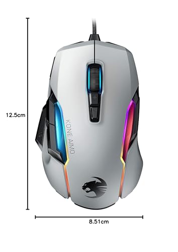 Roccat Kone AIMO Souris Gaming (remastered) – Capteur Optique Owl-Eye Haute Précision (de 100 à 16.000 DPI), Blanc