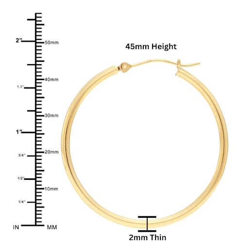 Image of 14k Yellow Gold Classic Shiny Polished Round Hoop Earrings, 2mm tube