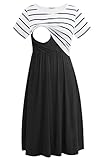Smallshow Women's Short Sleeve Patchwork Nursing Dresses for Breastfeeding Medium White Stripe