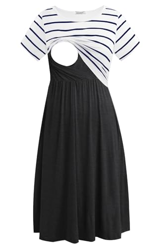 Image of Smallshow Women's Short Sleeve Patchwork Nursing Dresses for Breastfeeding