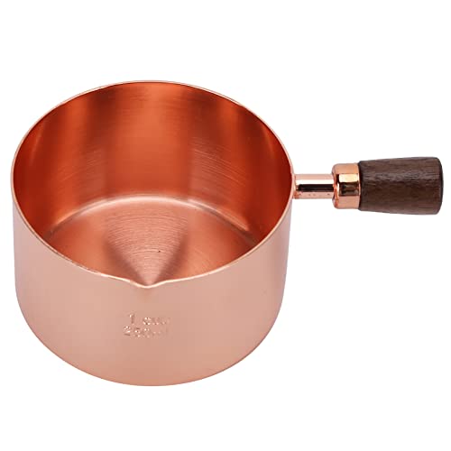 Mini Milk Pan, Rose Gold Stainless Steel Butter Warmer with Pour Spout and Wooden Handle for Heating Smaller Liquid Portions, Butter Warmer Milk Pot for Stove Top (250ml)