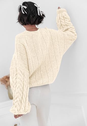 PRETTYGARDEN Womens Sweaters Spring 2026 Cable Knit Long Sleeve Crewneck Oversized Sweater Chunky Pullover Loose Outfits (Light Apricot, Medium) — view 4