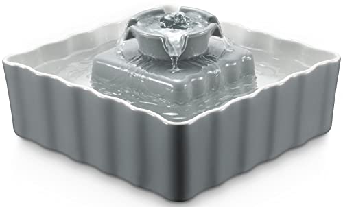 Fuente De Agua De Porcelana para Gatos, Fuente De Agua Ultra Silenciosa para Perros Y Gatos, Fuente De Agua para Gatos De 2.1L Fácil De Limpiar,Gris Cover