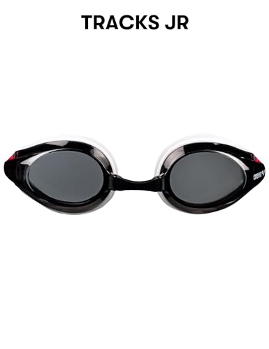 Image of ARENA Tracks Unisex Junior Youth Essential Racing Swim Goggles Kids Swimmers Young Racers Anti-Fog Coated Non-Mirror Lens, Smoke /White /Red