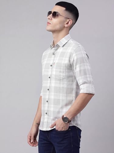 Image of Afflatus Men's Cotton Blend Slim Fit Checks Shirt | Full Sleeves Stylish Men Shirt | Regular Collar | Casual Shirts for Men