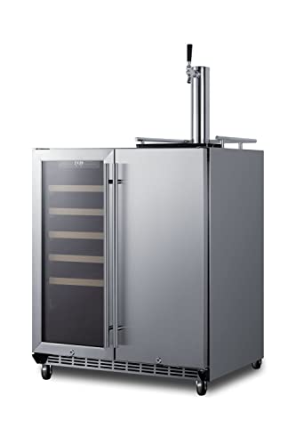 Summit Appliance Swbc3041 30" Wide Built-In Undercounter Indoor/Outdoor Combination Dual Zone Wine Cellar/Kegerator With Tapping Equipment, Digital Thermostat, Adjustable Shelving, Beer Dispenser #TOP2