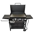 Griller's Choice Gas Griddle with Hinged Hood & Wind Guards, 4 Shelves, Propane Griddle for Flat Grills Outdoor Cooking, Front Grease Management, Steel Flattop Grills Surface, Precision Heat Control