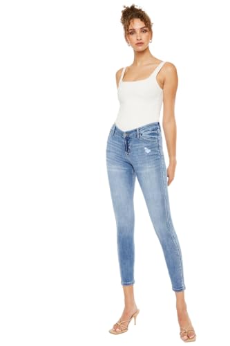 Kan Can Women's High Waist Cat's Whiskers Skinny Jeans2