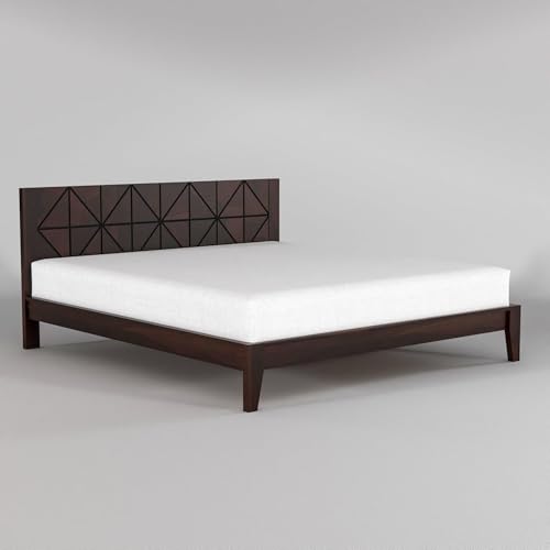 Image of Solid Sheesham Wood King Size Cot Bed Without Storage for Bedroom - Wooden King Size Cot for Bedroom - Solid Wooden Double Bed Palang for Home (James Walnut)