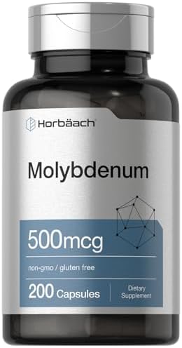 Horbaach Molybdenum Supplement | 500mcg | 200 Capsules | Amino Acid Chelate | Non-GMO, Gluten Free