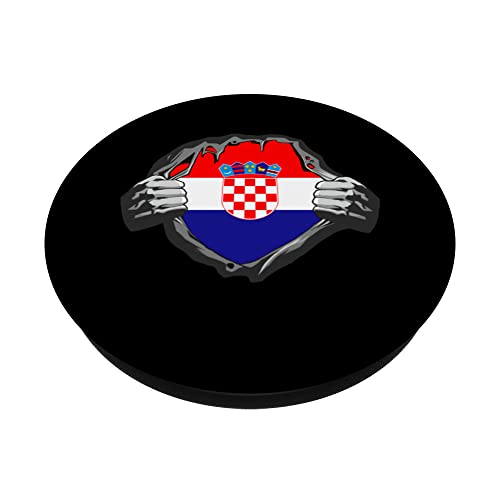Show your Croatian heart Croatia Hrvatska PopSockets Swappable PopGrip, Black - Image 2