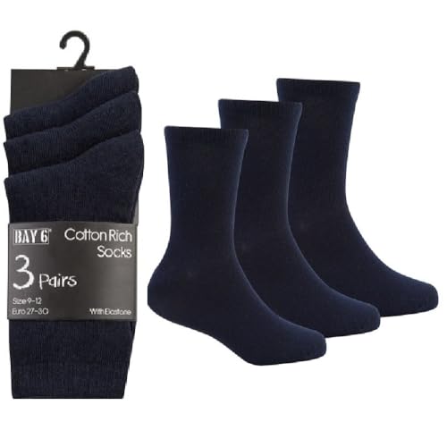 OnlyBee Calcetines lisos para niños y niñas, 3 pares, algodón, 3 colores, 4 tamaños, de 2 a 14 años, azul marino, 11-13 años