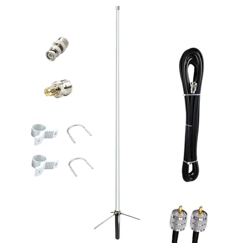 Dual Band VHF UHF 2m 70cm Base Station Antenna, 150W, UHF Female, 4.5 ft with 10meter SVY-50-5 coaxial Cable/BNC Male/SMA Male Adapter