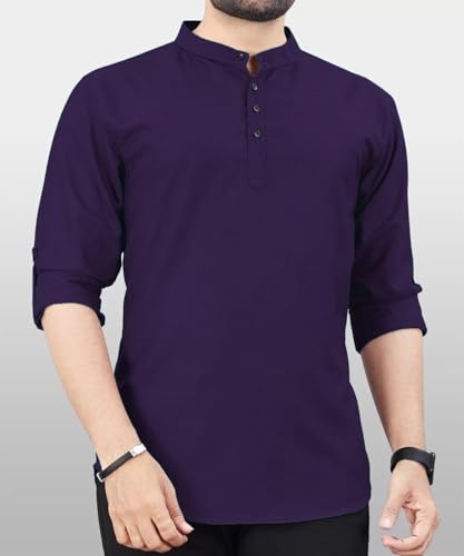 Image of DEEMOON Men's Regular Fit Solid Sprad Collar Casual Shirt with a Trendy Mandarin Collar Crafted from a Premium Cotton Blend