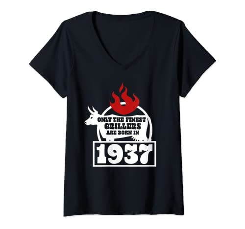 Mujer Amante de la barbacoa nacido en 1937 - 85 cumpleaños Camiseta Cuello V