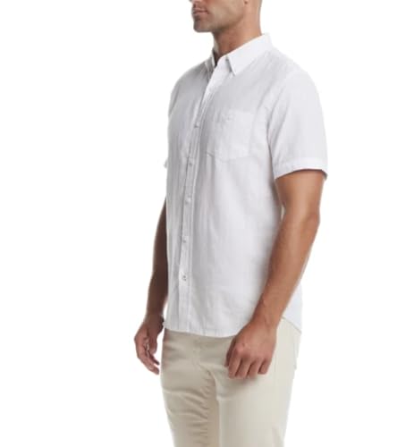 Weatherproof Vintage Men's Short Sleeve Linen Cotton Blend Woven Button Down Shirt2