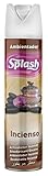 Splash Ambientador en aerosol manual, perfecto para ambientar cualquier estancia para el hogar y cualquier otro lugar. Una fragancia única que aporta un carácter natural que transmite sensación de calma y bienestar. Aroma Incienso Contenido: 300 ml