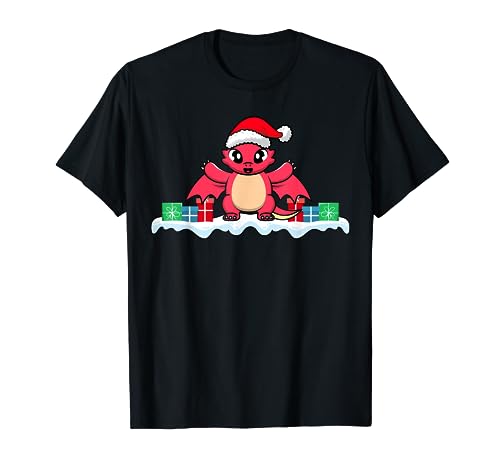 Kawaii Dragon Wearing Santa Hat Xmas Dragon Lover Christmas Camiseta