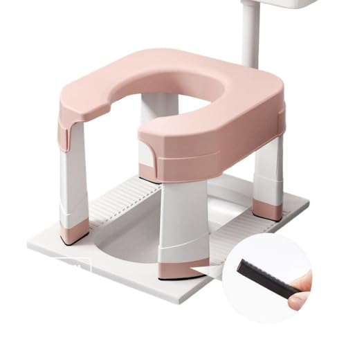 Effonek 家庭用しゃがみ式トイレ、妊婦・高齢者向け便器、しゃがみ式トイレから座り式トイレへ (サクラピンク 【高さ調整 + 滑り止めテープ】)