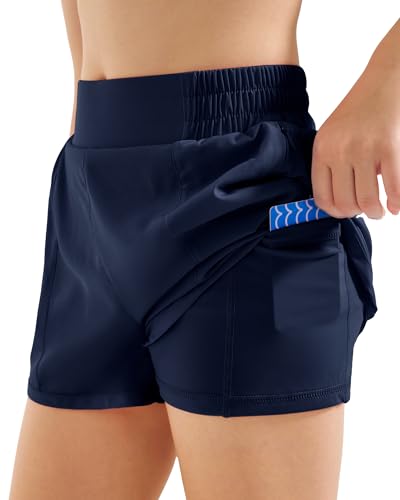 Stelle Girl's Athletic Shorts with Liner Zipper Pockets Elastic Waist Running Shorts Sports Active Shorts for Teen Kids2