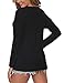 WNEEDU Women's Waffle Knit Tunic Tops Loose Long Sleeve Button Up V Neck Henley Shirts,Black,L