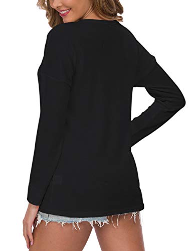Image of MOLERANI Womens Long Sleeve Waffle Knit Henley Shirts Tunic Tops