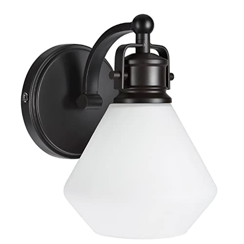 Image of Aspen Creative 62089, One-Light Metal Bathroom Vanity Wall Light Fixture, 6 inch Wide, Transitional Design in Bronze with Opal Glass Shade