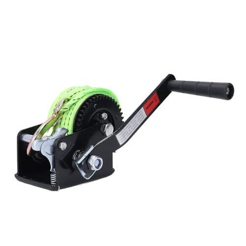 Boat Trailer Winch, 600lbs Hand Winch Heavy Duty Hand Crank Winch with 5m Polyester Strap, Two Way Ratchet Portable Manual Winch for Boat Trailer Truck ATV